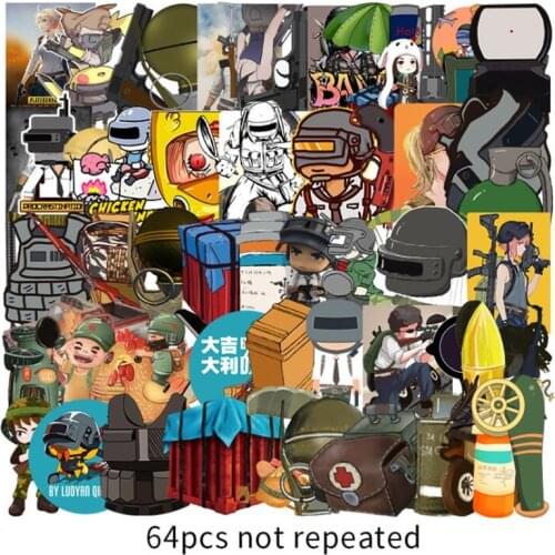 64 Pcs Playerunknows PUBG Game Cartoon Stickers For Car Laptop Luggage Computer Bicycle Phone case Skateboard Pad Decal