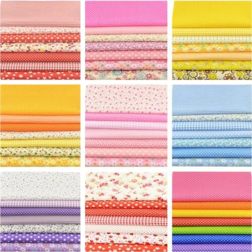 Teramila 7 Pcs/Lot Light Pink Dots and Flowers Design Patchwork 100% Cotton Fabric Tissue Scrapbooking for Sewing DIY Patches