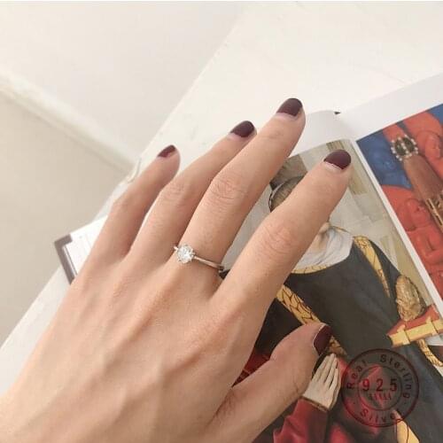 925 Sterling Silver Fashion Personality Trend Exquisite Six-Claw Zircon Open Ring Women Classic Fashion Wedding Jewelry