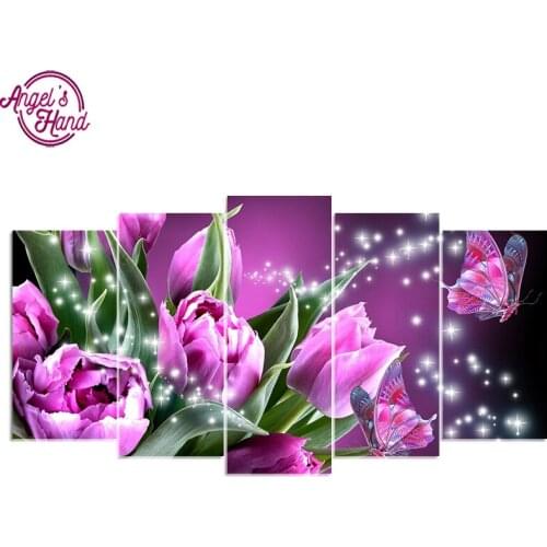 5d diy Diamond embroidery butterfly Purple tulipdiamond painting Cross Stitch full drill Rhinestone mosaic Multi-picture