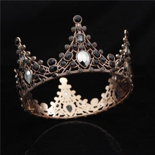 Baroque Black Crystal Round Bridal Tiaras and Crowns Pageant Prom Diadem Bridal Crown Headband Jewelry Wedding Hair Accessories