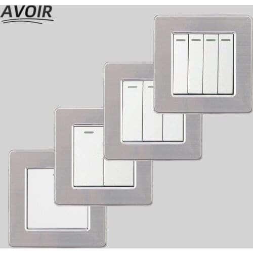 Avoir Wall Light Switch White Stainless Steel Panel Push Button Switches 1 2 3 4 Gang 1 2 Way Rocker Switch For Home 86mm x 86mm