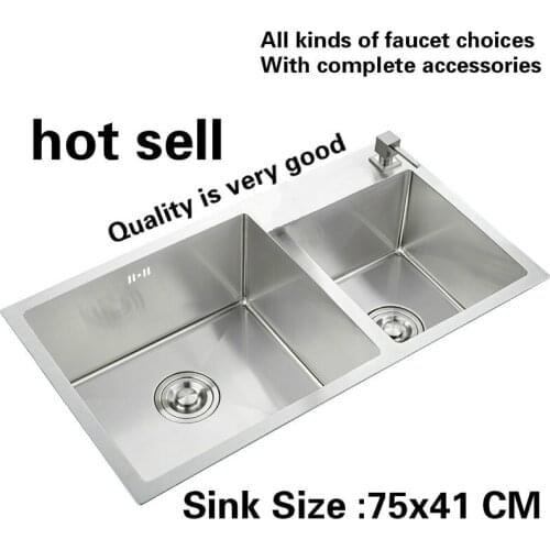 Free shipping kitchen sink durable 304 stainless steel 3 mm hand made double groove hot sell 75x41 CM