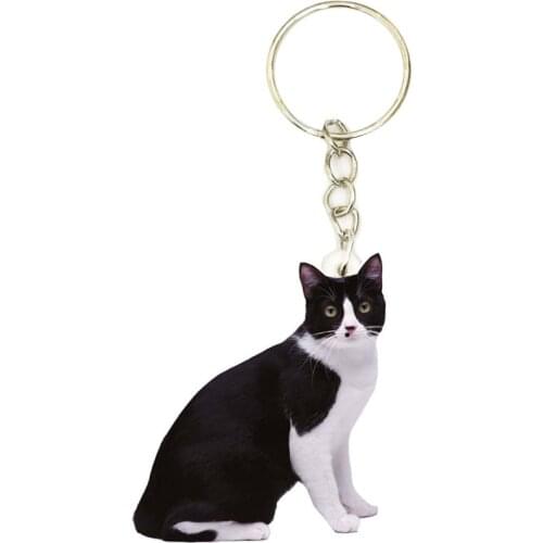 Japanese Milk Cat Acrylic Cat Keyring Animal CatsStainless Steel Keychain Men Car Key Chain Ring Gift Gifts for Women Keyring
