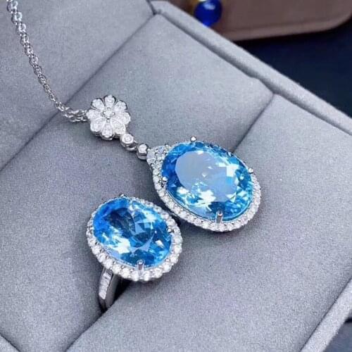 100% Natural and Real Topaz Jewelry set Natural And Real Topaz Set 925 sterling silver Fine jewelry 1pc ring,1pc Pendant