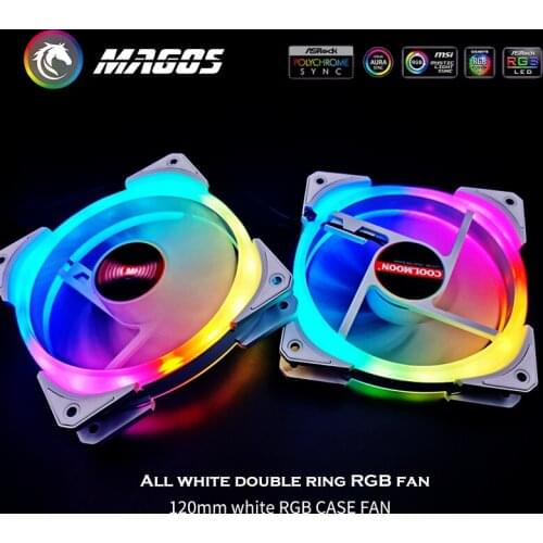 ARGB Computer Case Fan 120mm, White 5V D-RGB Chasis Fan Cooler, Music Rhythm Control or M/B 5V 3Pin SYNC