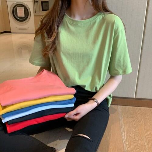 Summer Casual Cotton Short Sleeve T-shirt Women Knitted Basic Solid Loose TShirts Female Tops Women 2020 Fashion plus size 4XL
