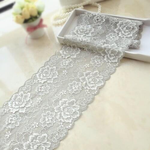 Hot selling Light Gray Width 13CM Super Elastic Lace Fabric diy clothes fabric