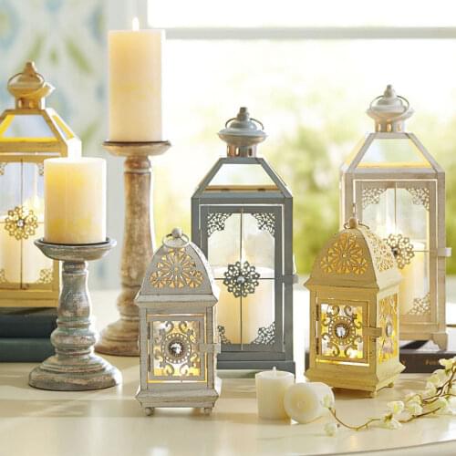 Iron three piece set of rural hollowed out Moroccan hanging wind lamp Candlestick bar dining table wedding decoration