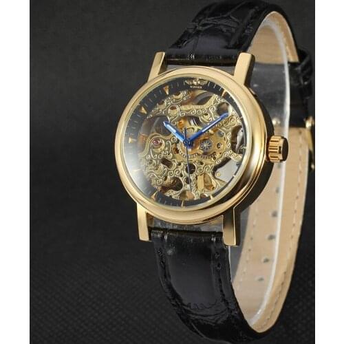 50pcs/lot winner-D248 fashion skeleton high quality winner watch mechanical good leather watch wholesale winner watch