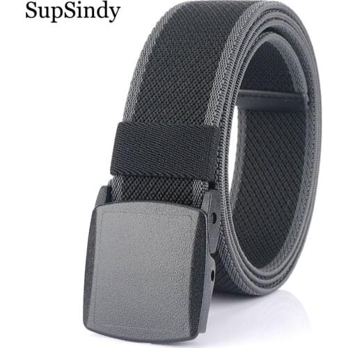 SupSindy Men Stretch nylon belt hypoallergenic Plastic buckle Belts for women fashion jeans waistband elastic outdoor male strap