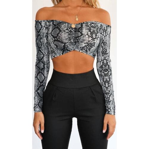 Hirigin New Ladies Blouse Off Shoulder Cropped Tank Tops Women Sexy Snake Skin Print Crop Top Ladies Streetwear Basic Tees 2019