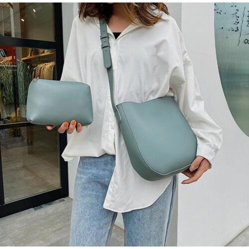 Pure Color Casual Bucket Bag Fashion PU Leather New High Quality Womens Designer Handbag High Capacity Shoulder Messenger Bags