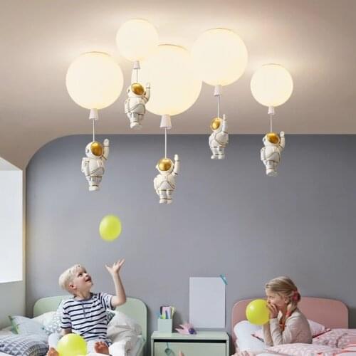 Nordic Astronaut Balloon Ceiling Lamp for Children Nursery Room Creative Glass Ball Led Pendant Light Home Decoration Fixtures