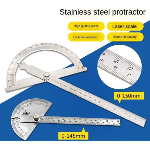 180 Degree 14.5cm 15cm Stainless Steel Adjustable Double-arm Angle Ruler with Round Head Rotary Protractor Tool for Measurement