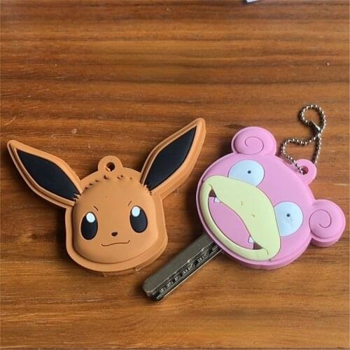 Pokemon Eevee and Slowpoke Head Cute Rubber Keychain Protective Case Action Figure Toys