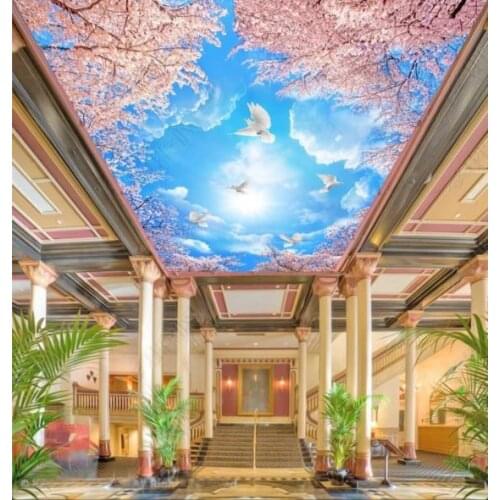S-435 Vivid tree with birds Printing Ceiling Film pigeons flying in the sky Stretch Ceiling Film