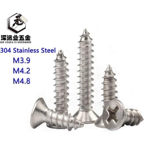 Cross Recessed Flat Head Countersunk Self-tapping Screws M3.9 M4.2 M4.8 304 Stainless Steel Furniture Phillips Flat Wood screws