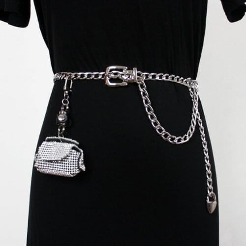 Sexy Female Skirt metal chain Belts Punk Gothic Rock crystal rhinestone mini bag pendant waist chain Body Bondage Belt Accessori