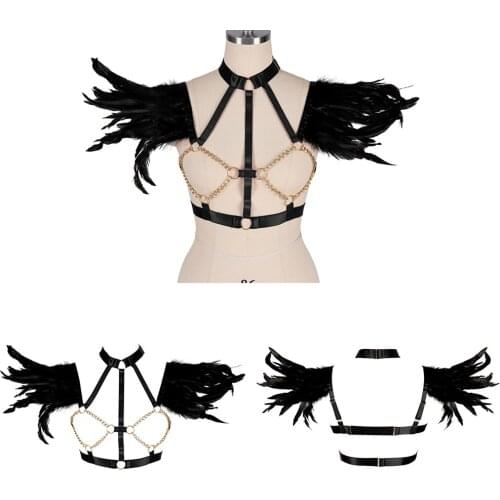 Sexy Lingerie Metal Chain Feather Accessories Harness Fashion Punk Gothic Costume Womens Stockings Elastic Bondage Suspender