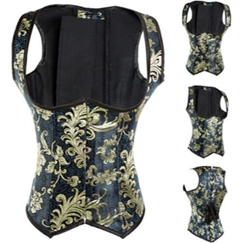 Plus Size Sexy Steel Boned Corset Underbust Gold Waist Trainer Corsets Bustiers Black Embroidery Belt Corselet Women Corsage