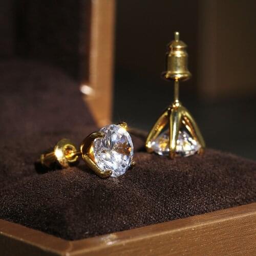 Huitan Korean Style Stud Earring for Women Simple Stylish Design Round Cubic Zirconia Crystal Shiny Versatile Statement Earrings