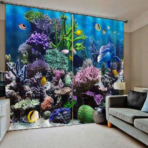 Blue curtains ocean dolphin curtain 3D Curtain Luxury Blackout Window Curtain Living Room Blackout curtain dolphin curtain