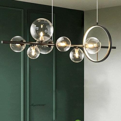 Nordic Modern Black Chandeliers Led Glass Ball Chandelier Lighting Lamps for Living Room Restaurant Kitchen Hanging Lamp Lustre
