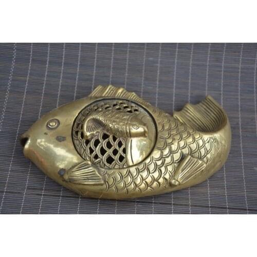 Antique Old QinDyansty copper fish censer statue, bring good luck, get rid of evil,Free shipping
