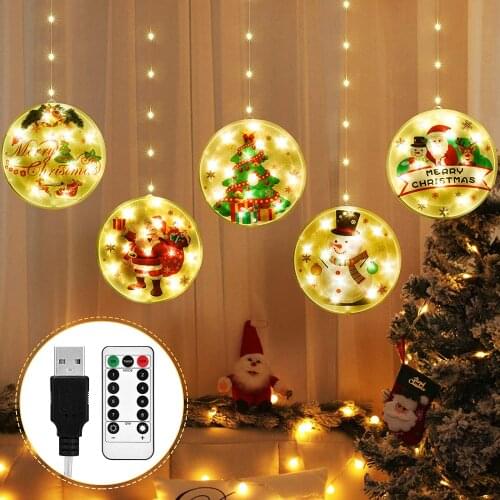 Window Decoration USB Powered 8 Lighting Modes 3D Hanging LED Christmas String Lights with Battery Box and Remote Controller