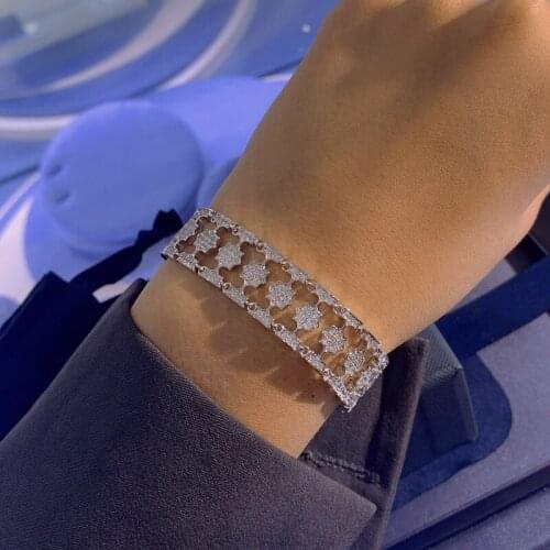 UMGODLY Luxury Bangle Silver Color Baroque Style Zircon Star Soleil Geometric Octagonal Flower Bracelet Fashion Women Jewelry