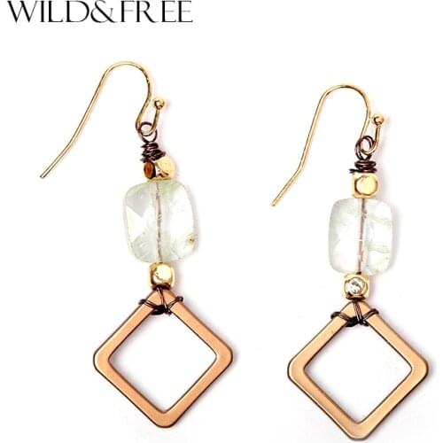 WILD & FREE Women Vintage Natural Stone Drop Earrings Delicate Zinc Alloy Gold Square Geometric Drop Earrings Jewelry Wholesale