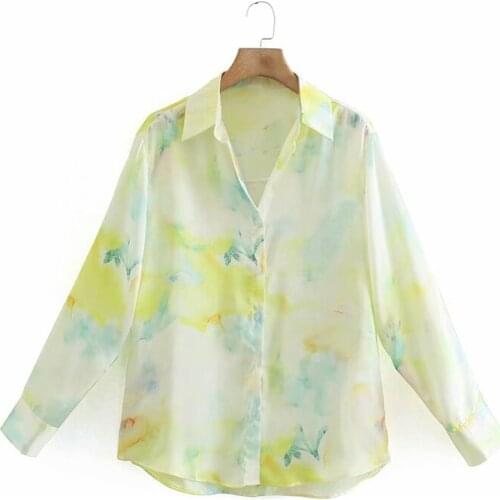 Women 100% Polyester Shirt Za 2021 Fashion Spring Autumn Tie-dye Drape Long Sleeve Button Up Shirt Mujer Tops