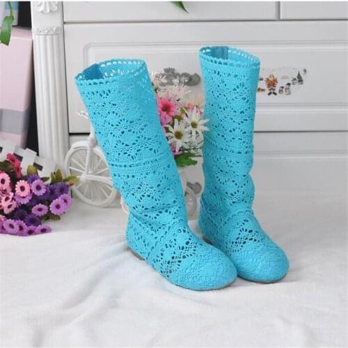 2020 hollow boots breathable shoes fashion mesh knit line high to help summer womens boots knee high tube womens shoes