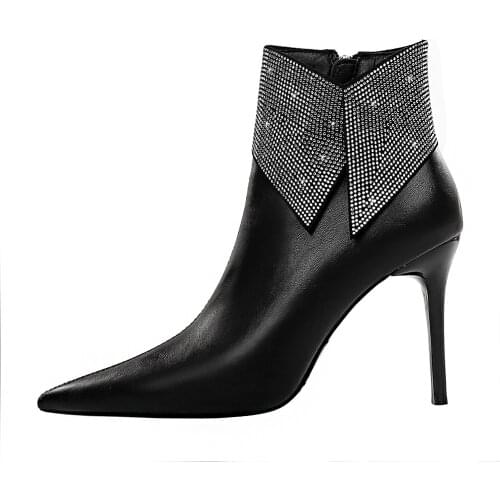 UMMEWALO Ankle Length Boots Women Pointed Toe Thin Heels High Heel Shoes Winter Side Zippper Ankle Boots Ladies Shoes