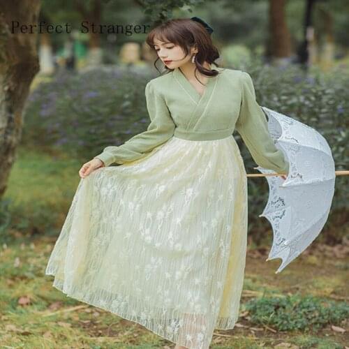 Goose yellow Peter Pan Collar Short Sleeve French vintage super sensen embroidered slim fairy dress