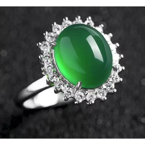Natural Emerald Gemstone Women Ring 925 Silver Oval Flower Shape Green Hetian Jade Finger Jewelry For Mother Wife Gift Open Ring