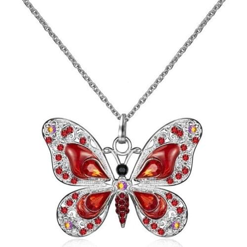 Butterfly Necklace Butterfly Jewelry Accessories Hip Hop Enamel Crystal Butterfly Pendant Long Necklace Chain Womens Necklace