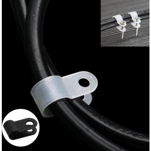 120pcs/bag Nylon R-Type Cable Clip buckle Wire Clamp line Organizer Hose Mounting Fixed Fasteners Hardware Electrical Fittings