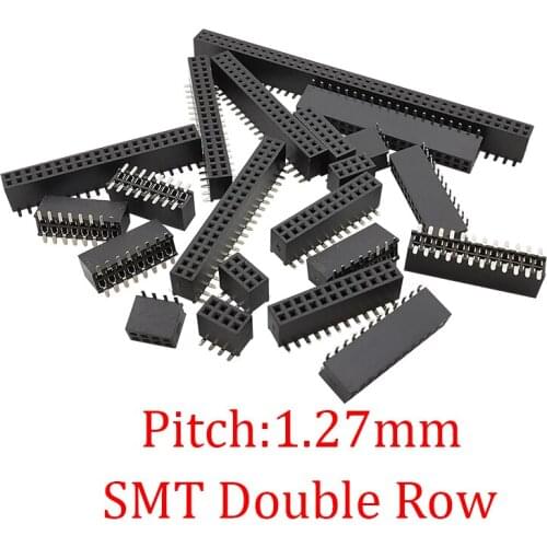 20Pcs 1.27mm SMD Double Row Female Pin Header PCB Connector 1.27mm Pitch SMT 2x3/4/5/6/7/8/10/15/20/30/40/50Pin Pinheader Socket