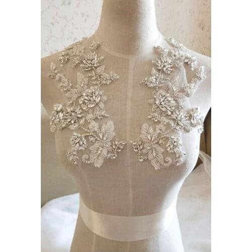 3 Colors Fabulous Full Rhinestone Crystal Applique Pair For Bridal Accessories Wedding Dress Sash Haute Couture Costume Embellis