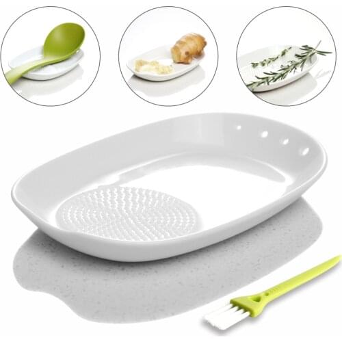 3-in-1 Ceramic Ginger Grater Spoon Rest Herb Stripper 11 16.5cm with Mini Brush Porcelain Grater Plate for Ginger Garlic Onion
