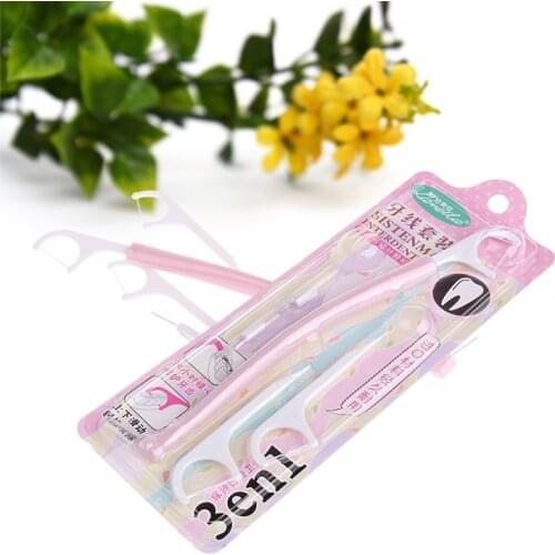 3 In 1 Plastic Dental Floss Interdental Flosser Picks Sticks Oral Care Tooth Clean Teeth Toothpicks teeth collection