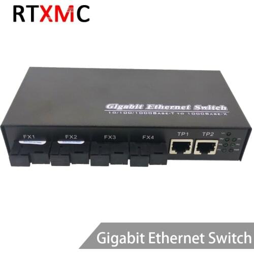 4G2E 1000M Gigabit Ethernet switch Fiber Optical Media Converter Single Mode 4*1.25G Fiber SC 2RJ45 4SC port 2UTP single fiber