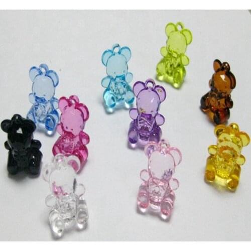 50 Mixed Colour Transparent Acrylic 3D Bear Charm Pendants 19X14mm