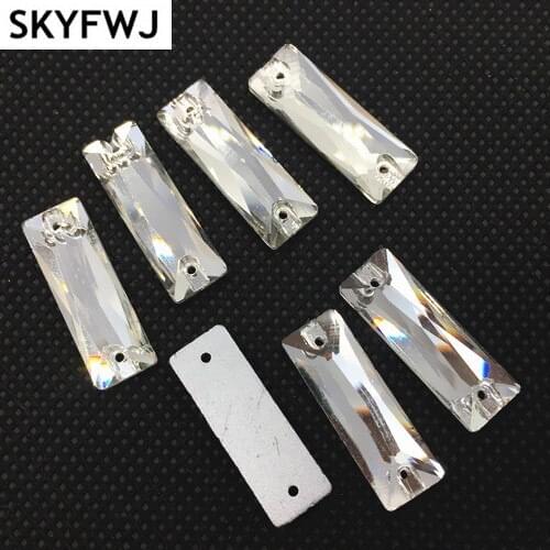 Baguette Crystal Clear Color Long Rectangle Glass Crystal Sew on Rhinestone Flatback 2 Holes 5x15mm 6x18mm 7x21mm 8x24mm 9x27mm