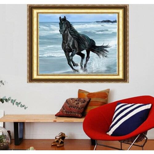 Running Black Horse Diy Diamond Painting Kit 40*30cm Decoration Painting Handwork Resinstone Square Full Diamond Painting