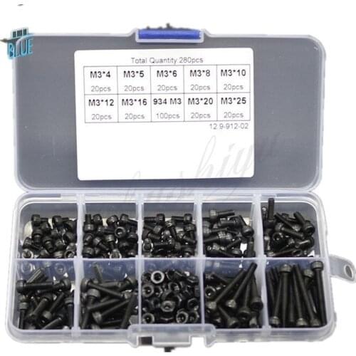 280Pcs M3 Stainless Steel Hex Socket Cap Head Screw Bolts and Nuts Assortment