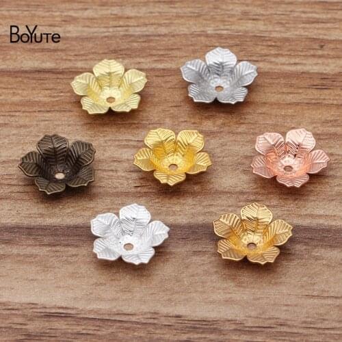 BoYuTe (100 Pieces/Lot) 16*4MM Metal Brass Stamping Flower Bead Caps Diy Hand Made Jewelry Accessories Wholesale