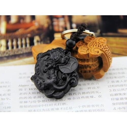 Ebony wood keychain wealth PIXIU key chain bag car pendant charms wholesale vintage keychains women men jewelry